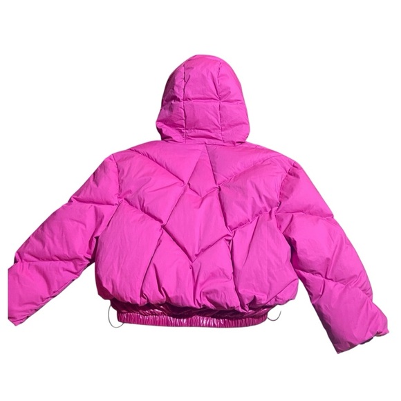 Cropped Puffer Jacket Goose Down Fill Silk Blend Sz S Hot Pink Barbie - Picture 5 of 8